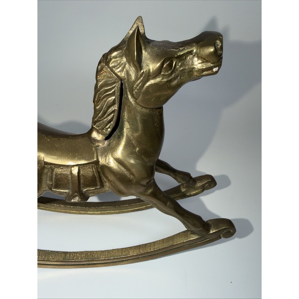 Vintage Brass Horse Figurine Solid‎ Brass Rocking Horse Equestrian Home Decor - Picture 3 of 6